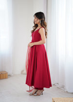 Designer Roman Silk Chanderi Anarkali Suit Set for Women with Pant & Mirror Lace Dupatta | Heavy Flared Party Wear Gown | XS-XXL