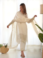 PRESENTING NEW BEAUTIFUL PURE CHINON SILK FABRIC STRAIGHT FIT KURTA WITH DUPPTA SET, TROUSERS, READY TO WEAR