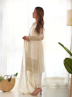 PRESENTING NEW BEAUTIFUL PURE CHINON SILK FABRIC STRAIGHT FIT KURTA WITH DUPPTA SET, TROUSERS, READY TO WEAR