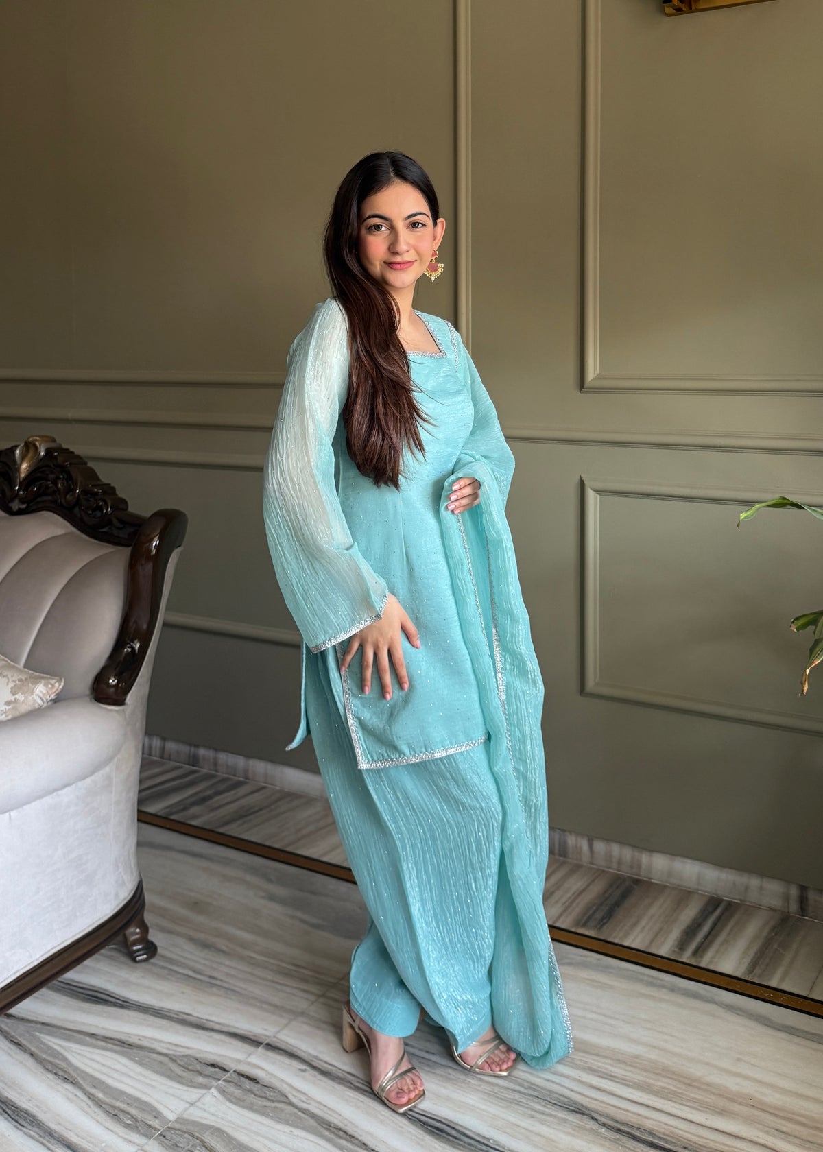 EID SPECIAL FARSHI SALWAR SUIT CRUNCHY SILK FABRIC WITH SIROSKI WORK, TOP WITH DUPPTA SET, SALWAR READY TO WEAR
