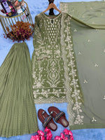Women's Premium Embroidered Faux Georgette Kurta Set with Crush Palazzo & Embroidered Dupatta | Fully Stitched