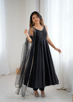 Designer Roman Silk Chanderi Anarkali Suit Set for Women with Pant & Mirror Lace Dupatta | Heavy Flared Party Wear Gown | XS-XXL