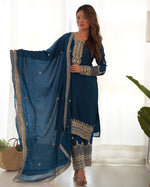 PURE CHINON SILK FABRIC STRAIGHT FIT KURTA WITH DUPPTA SET, TROUSERS, READY TO WEAR