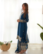 PURE CHINON SILK FABRIC STRAIGHT FIT KURTA WITH DUPPTA SET, TROUSERS, READY TO WEAR
