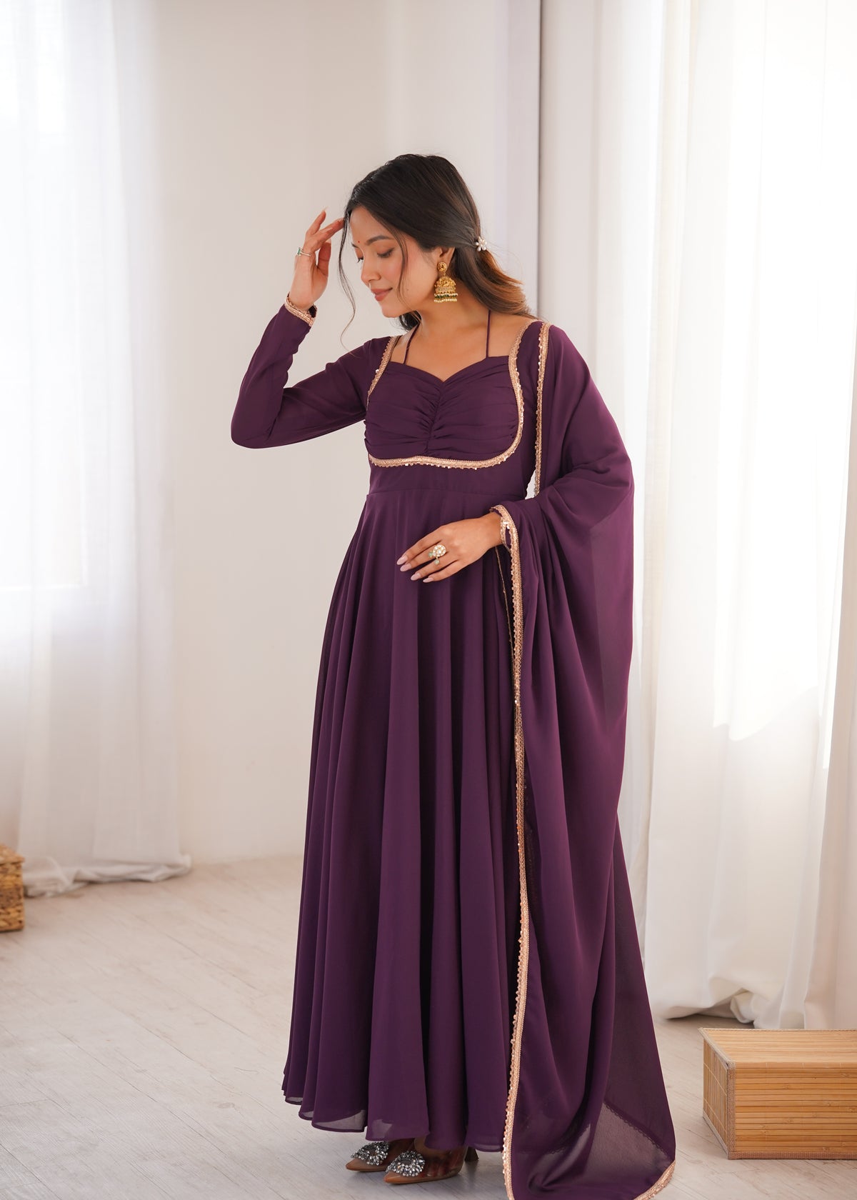GEORGETTE ANARKALI GOWN DUPPTA FULL SET READY TO WEAR