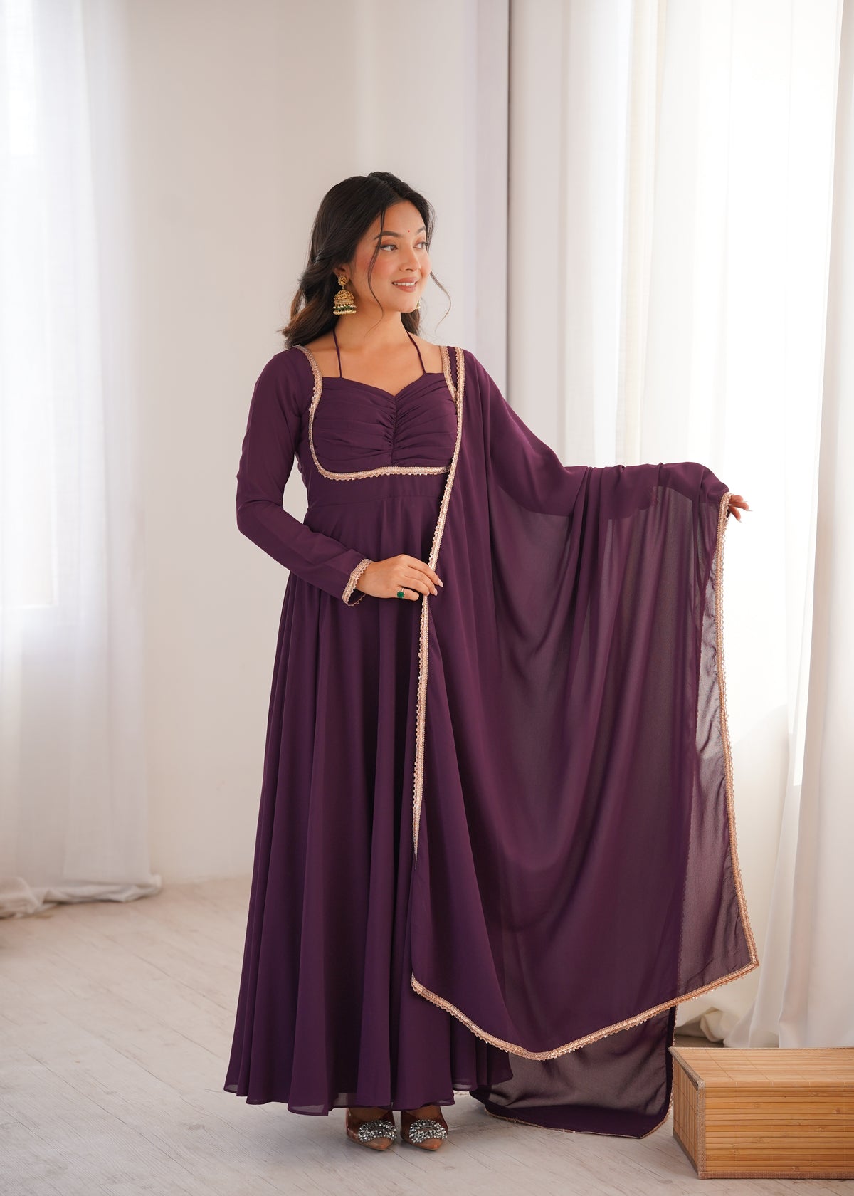 GEORGETTE ANARKALI GOWN DUPPTA FULL SET READY TO WEAR