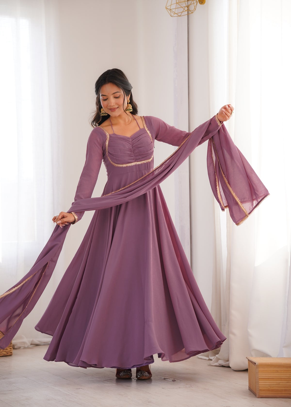 GEORGETTE ANARKALI GOWN DUPPTA FULL SET READY TO WEAR