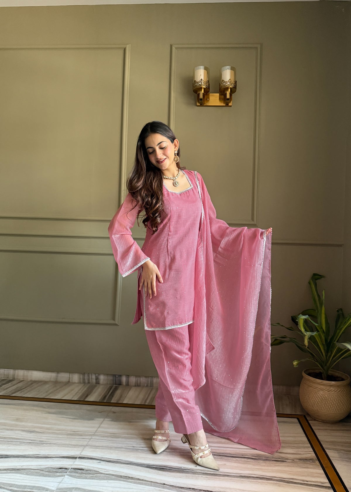 EID SPECIAL FARSHI SALWAR SUIT CRUNCHY SILK FABRIC WITH SIROSKI WORK, TOP WITH DUPPTA SET, SALWAR READY TO WEAR