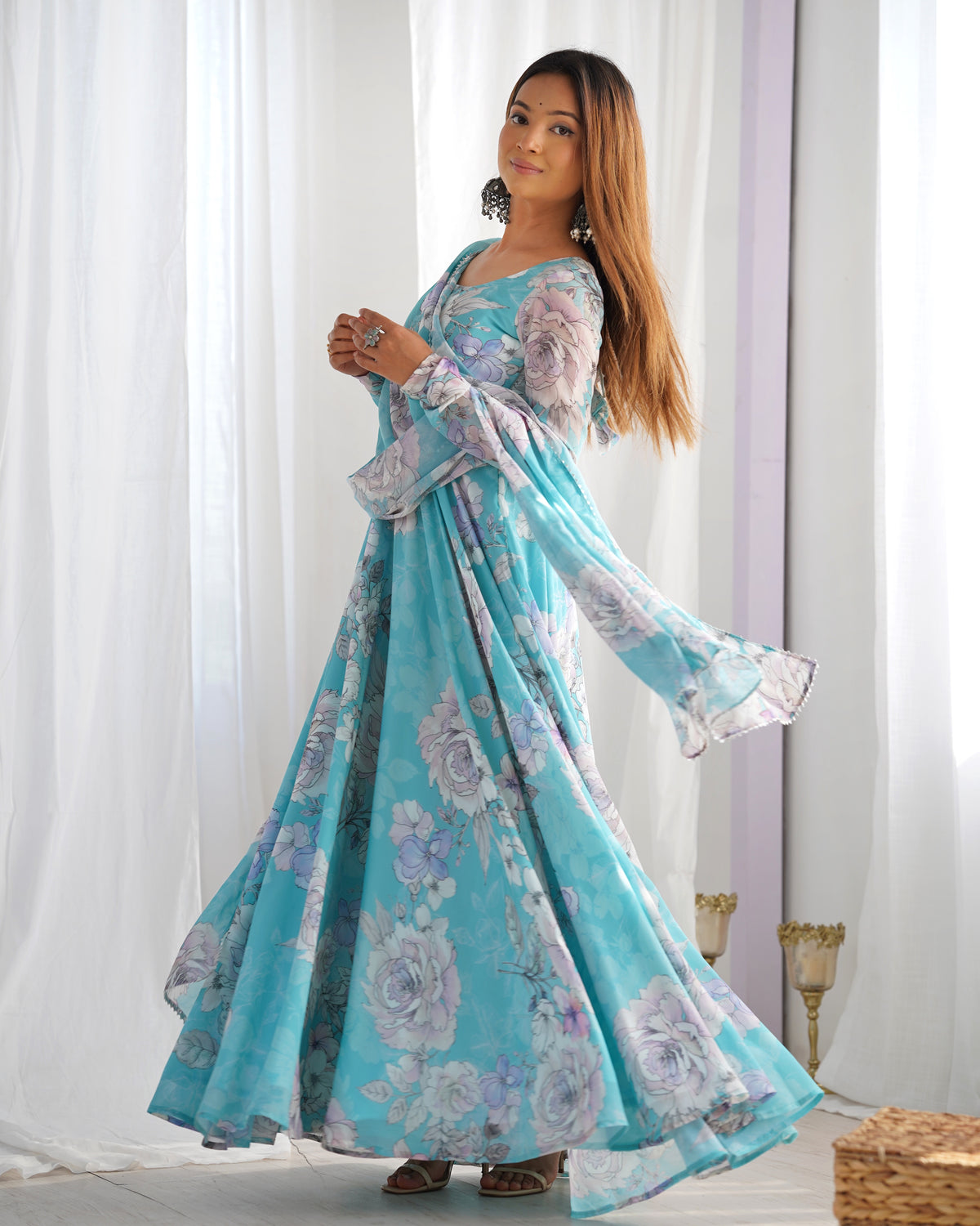HEAVY PURE FOX GEORGETTE FLORAL PRINT 7 METER PLUS FLARE ANARKALI