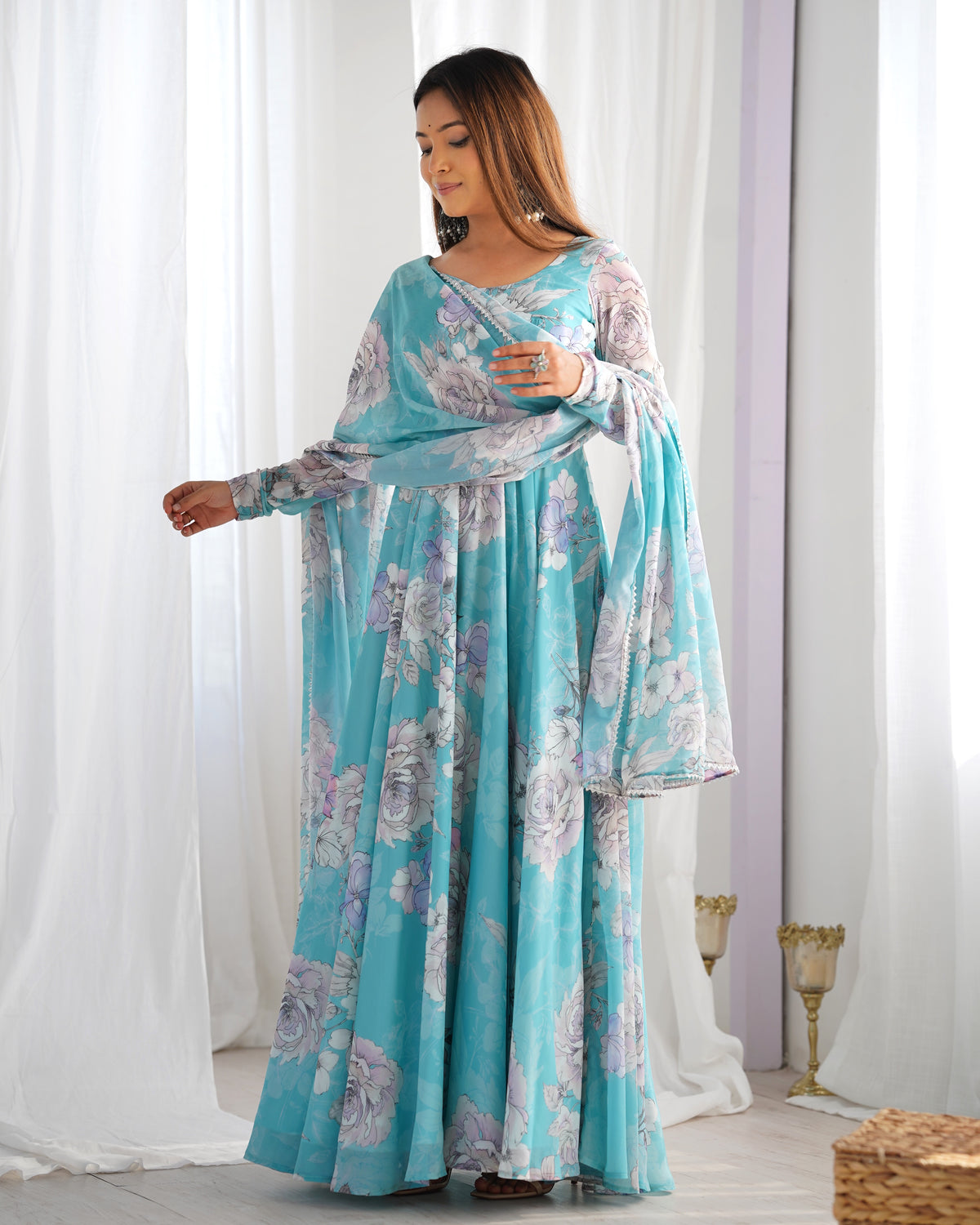 HEAVY PURE FOX GEORGETTE FLORAL PRINT 7 METER PLUS FLARE ANARKALI