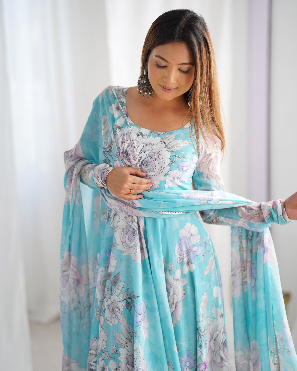 HEAVY PURE FOX GEORGETTE FLORAL PRINT 7 METER PLUS FLARE ANARKALI