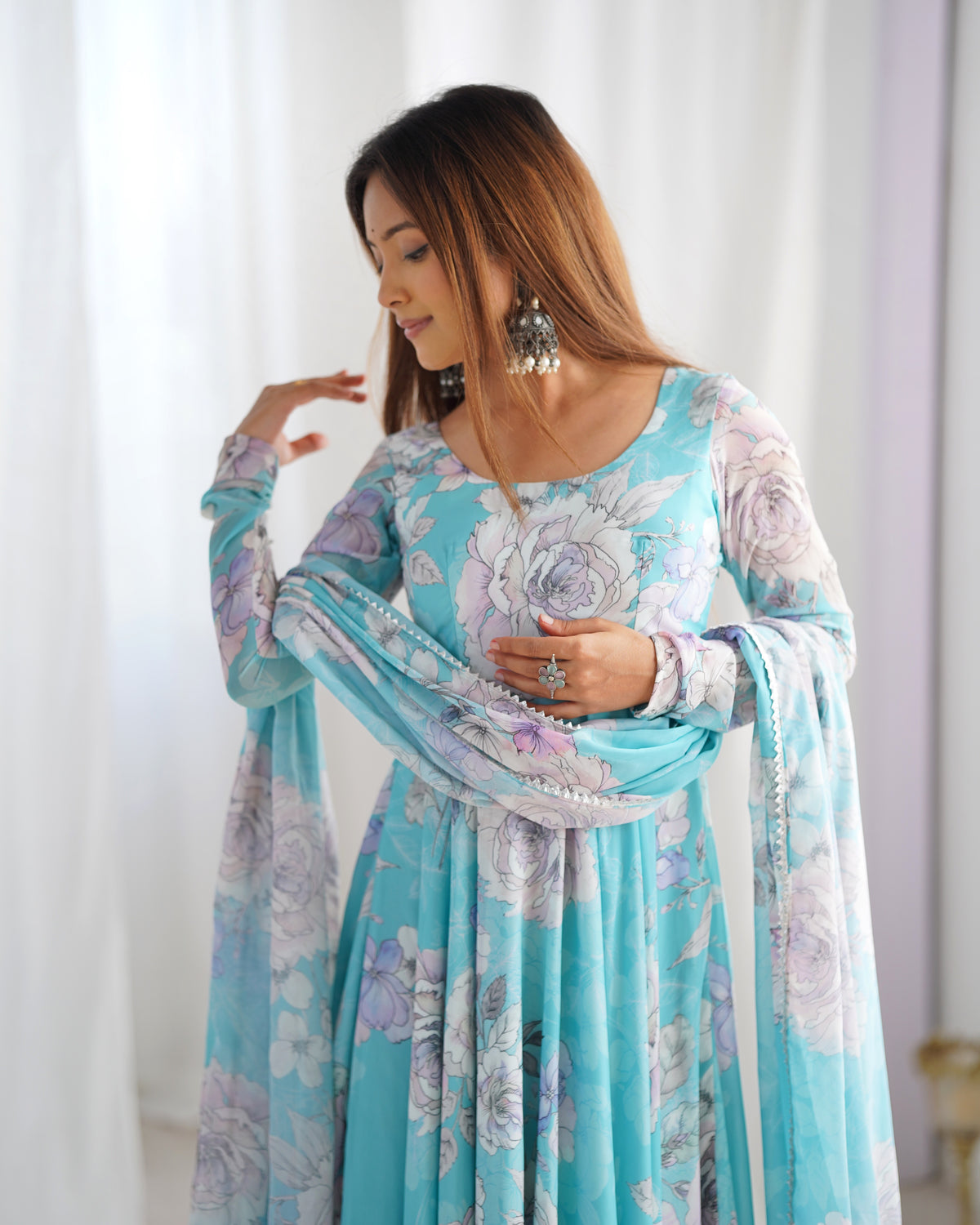 HEAVY PURE FOX GEORGETTE FLORAL PRINT 7 METER PLUS FLARE ANARKALI