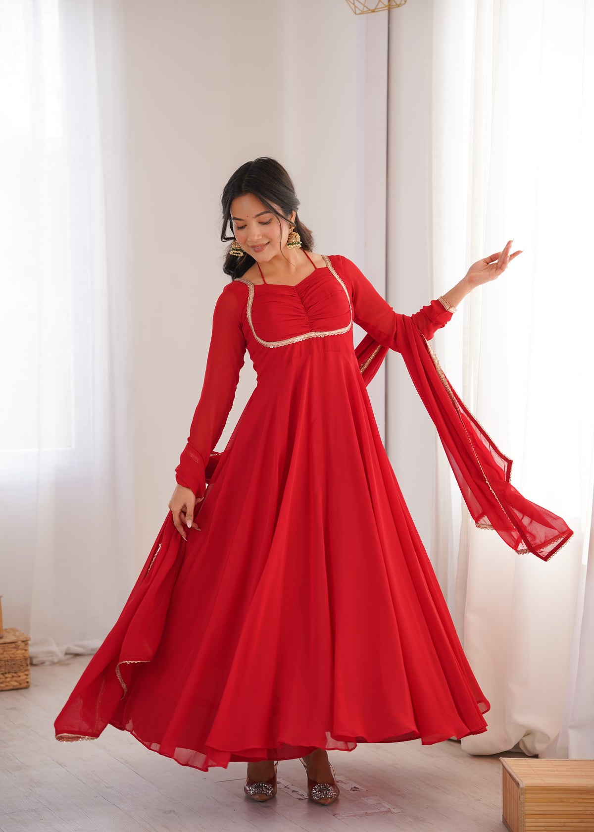 GEORGETTE ANARKALI GOWN DUPPTA FULL SET READY TO WEAR