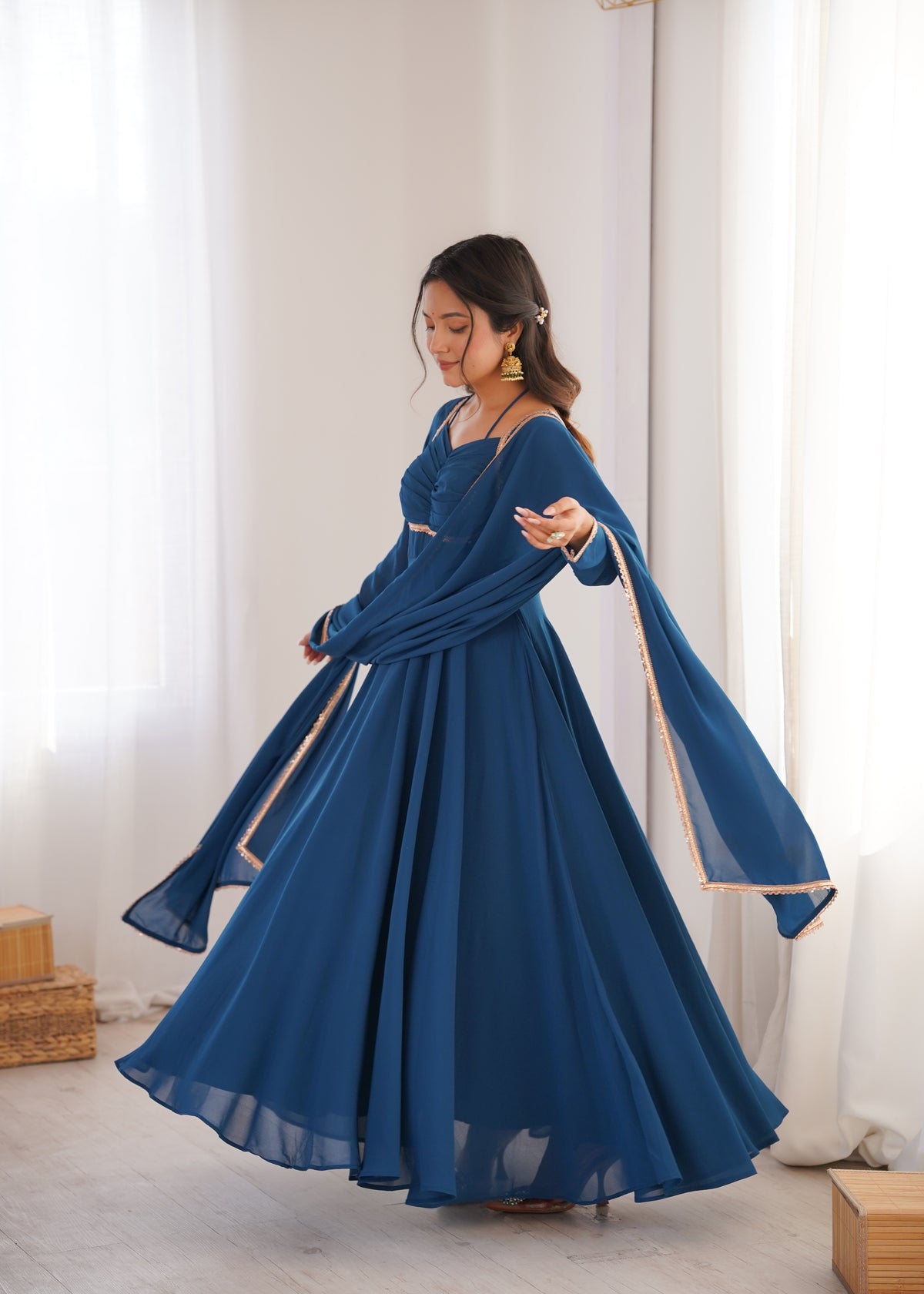 GEORGETTE ANARKALI GOWN DUPPTA FULL SET READY TO WEAR