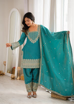 NC VICHITRA SILK FABRIC WITH EMBROIDERY SEQUENCE,DORI AND JARI WORK TOP,DUPPTA SET WITH FARSHI SHALWAR READY TO WEAR