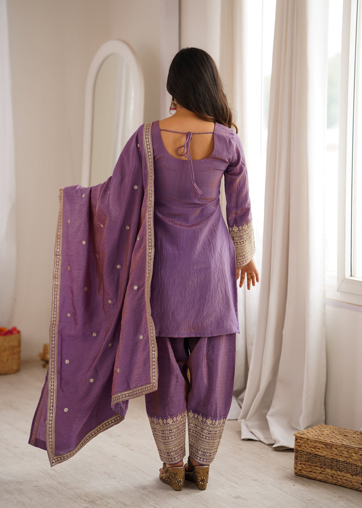 NC VICHITRA SILK FABRIC WITH EMBROIDERY SEQUENCE,DORI AND JARI WORK TOP,DUPPTA SET WITH FARSHI SHALWAR READY TO WEAR