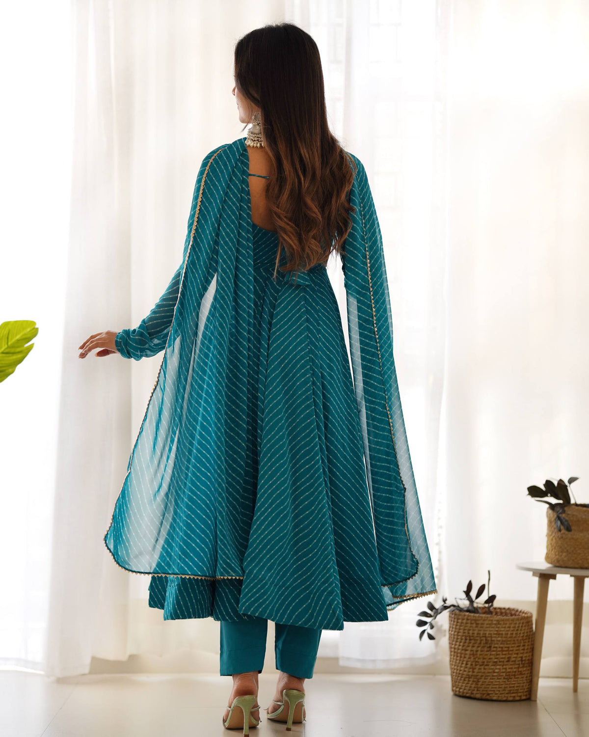 PURE FOX GEORGETTE LAHERIYA PRINT FABRIC FULLY FLAIR ANARKALI,WITH DUPPTA SET,PENT - READY TO WEAR