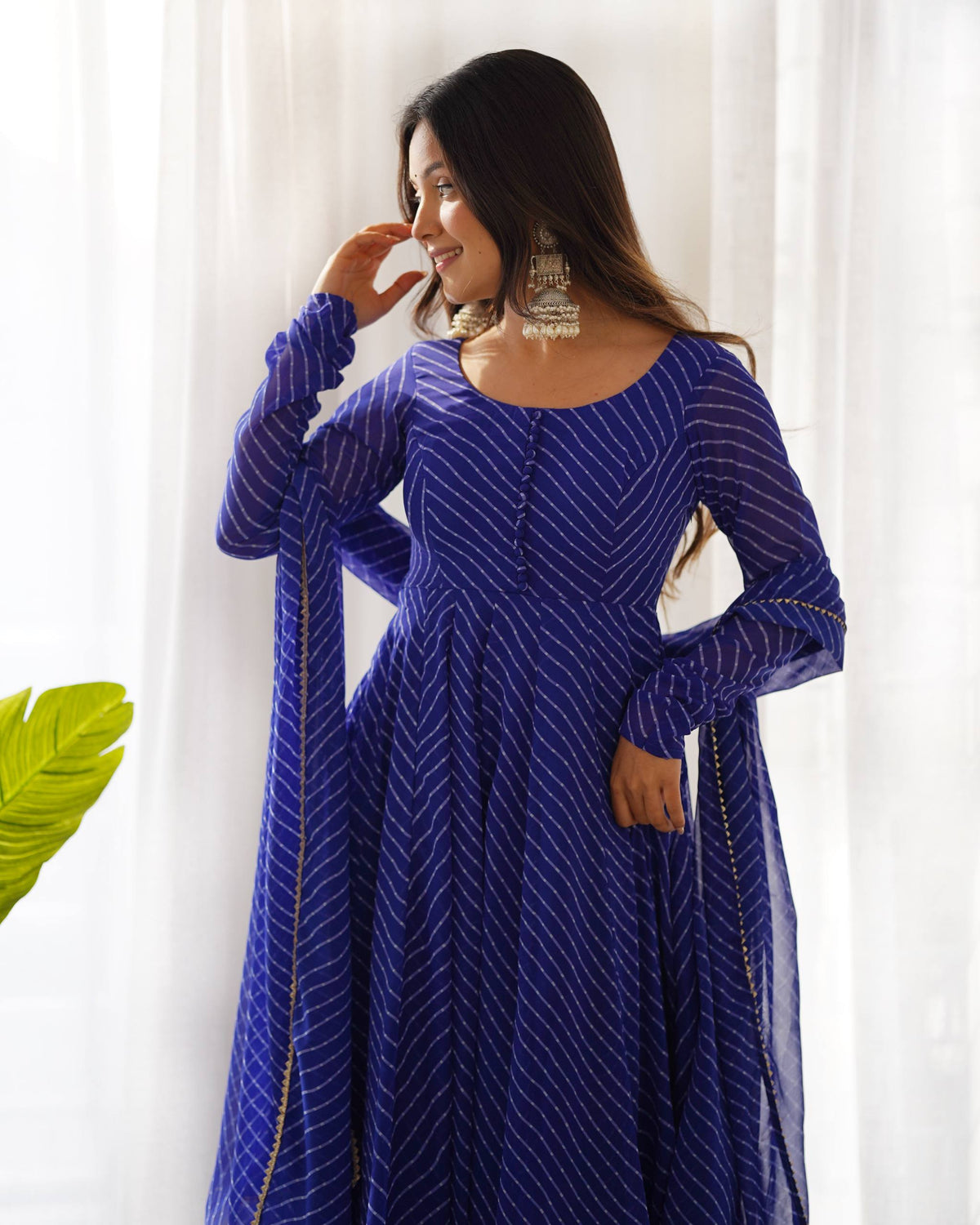 PURE FOX GEORGETTE LAHERIYA PRINT FABRIC FULLY FLAIR ANARKALI,WITH DUPPTA SET,PENT - READY TO WEAR