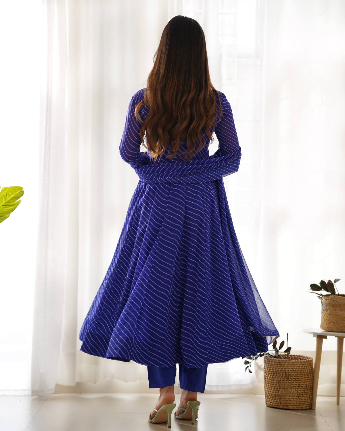 PURE FOX GEORGETTE LAHERIYA PRINT FABRIC FULLY FLAIR ANARKALI,WITH DUPPTA SET,PENT - READY TO WEAR