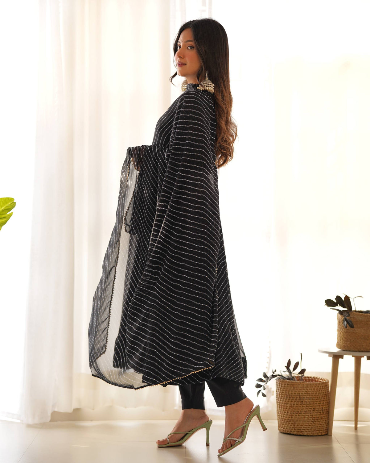 PURE FOX GEORGETTE LAHERIYA PRINT FABRIC FULLY FLAIR ANARKALI,WITH DUPPTA SET,PENT - READY TO WEAR