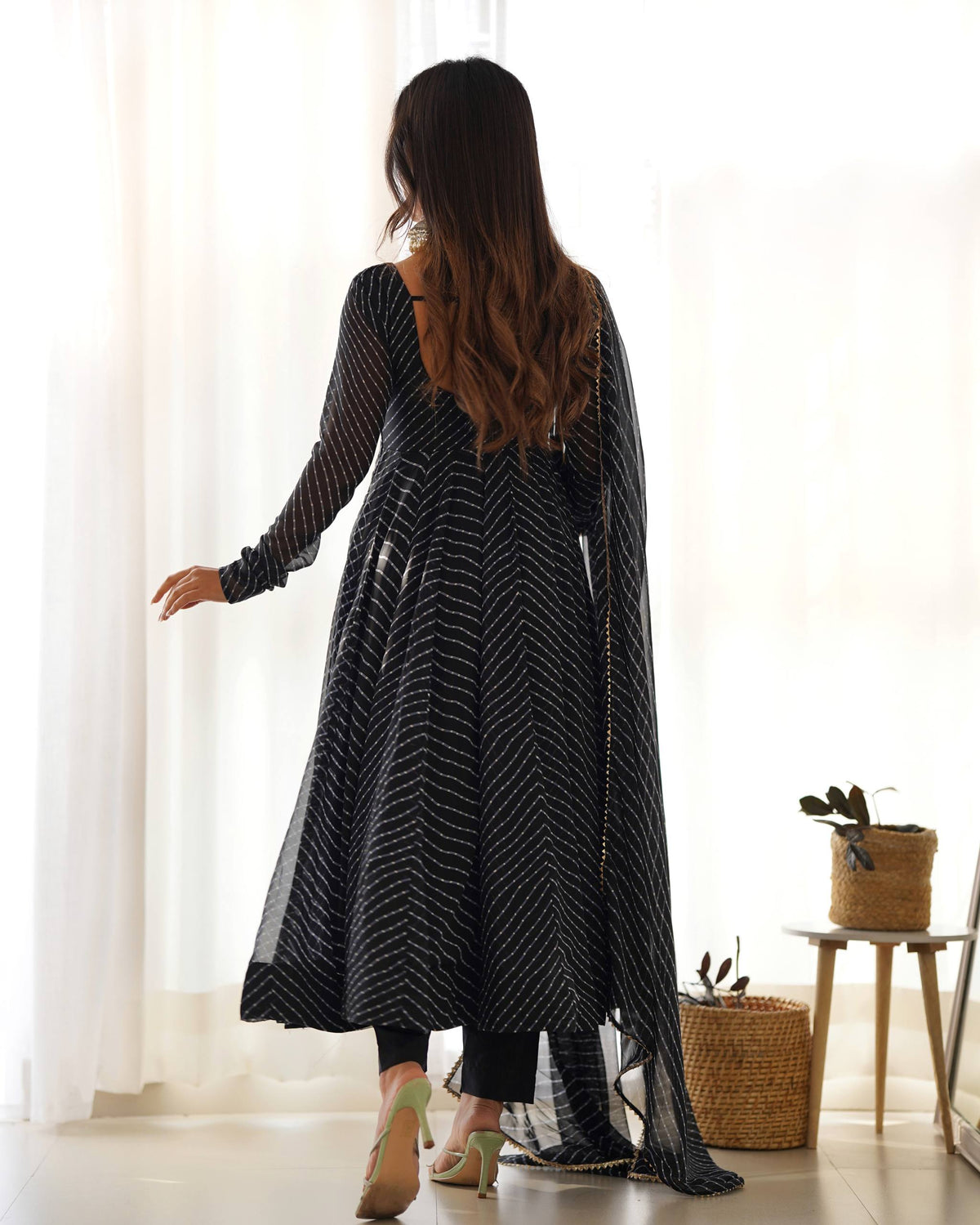 PURE FOX GEORGETTE LAHERIYA PRINT FABRIC FULLY FLAIR ANARKALI,WITH DUPPTA SET,PENT - READY TO WEAR