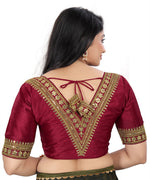 Women's Premium Silk Banglory Embroidered Readymade Blouse | Padded | V Neck | Front Hook | Size 38 (36–40 Alterable)