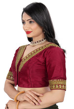 Women's Premium Silk Banglory Embroidered Readymade Blouse | Padded | V Neck | Front Hook | Size 38 (36–40 Alterable)