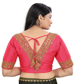 Women's Premium Silk Banglory Embroidered Readymade Blouse | Padded | V Neck | Front Hook | Size 38 (36–40 Alterable)