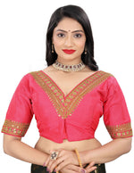 Women's Premium Silk Banglory Embroidered Readymade Blouse | Padded | V Neck | Front Hook | Size 38 (36–40 Alterable)