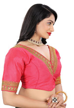 Women's Premium Silk Banglory Embroidered Readymade Blouse | Padded | V Neck | Front Hook | Size 38 (36–40 Alterable)