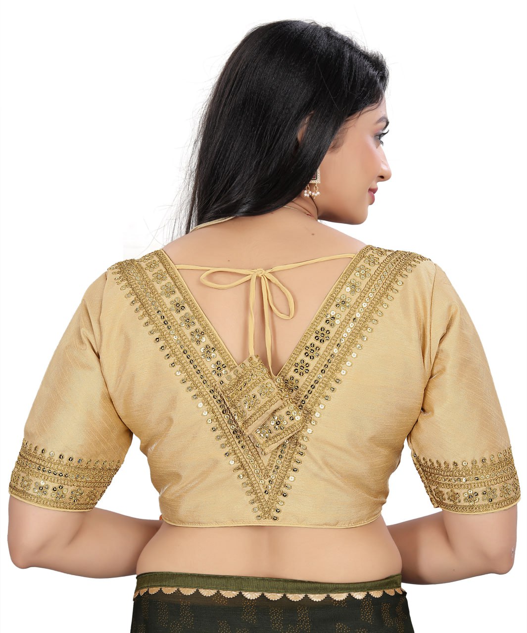 Women's Premium Silk Banglory Embroidered Readymade Blouse | Padded | V Neck | Front Hook | Size 38 (36–40 Alterable)