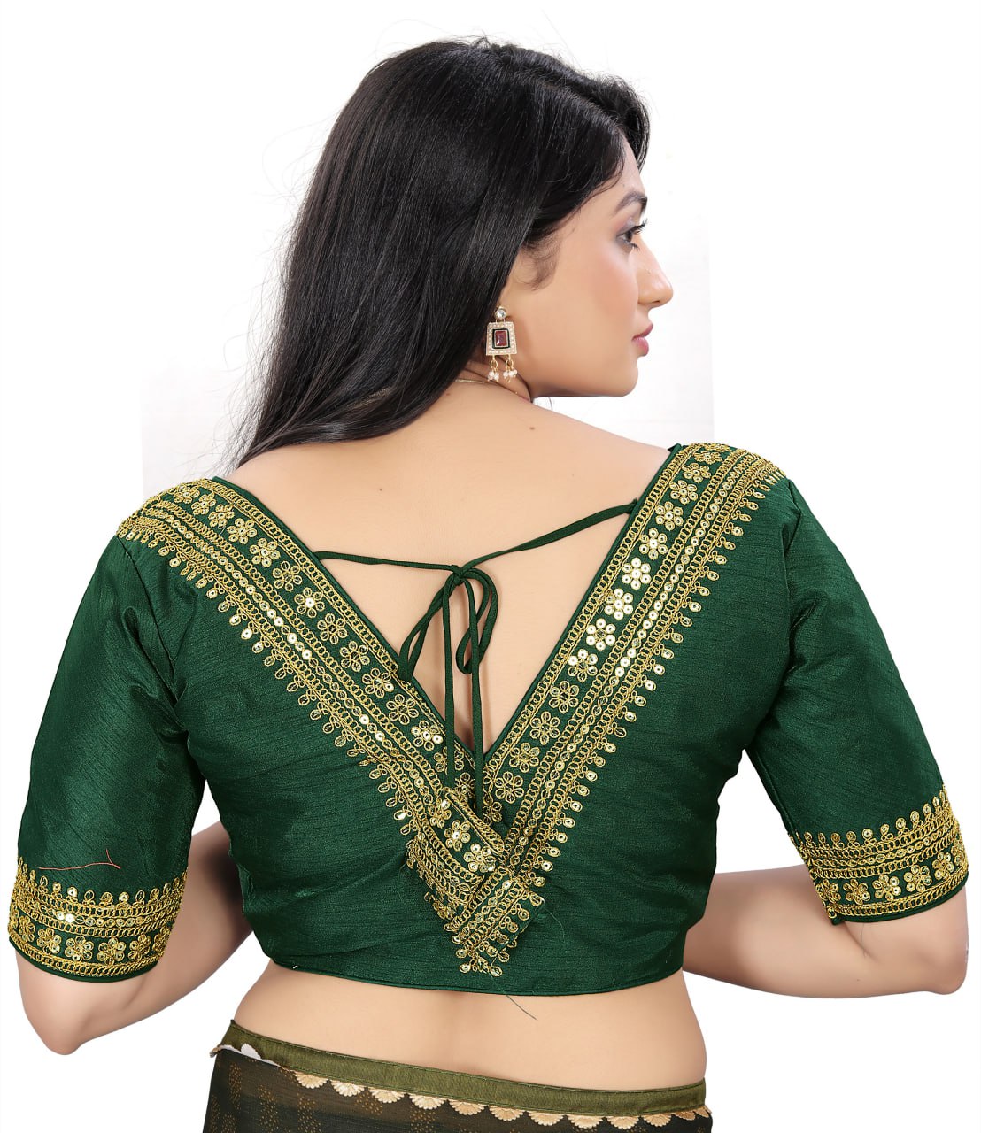 Women's Premium Silk Banglory Embroidered Readymade Blouse | Padded | V Neck | Front Hook | Size 38 (36–40 Alterable)