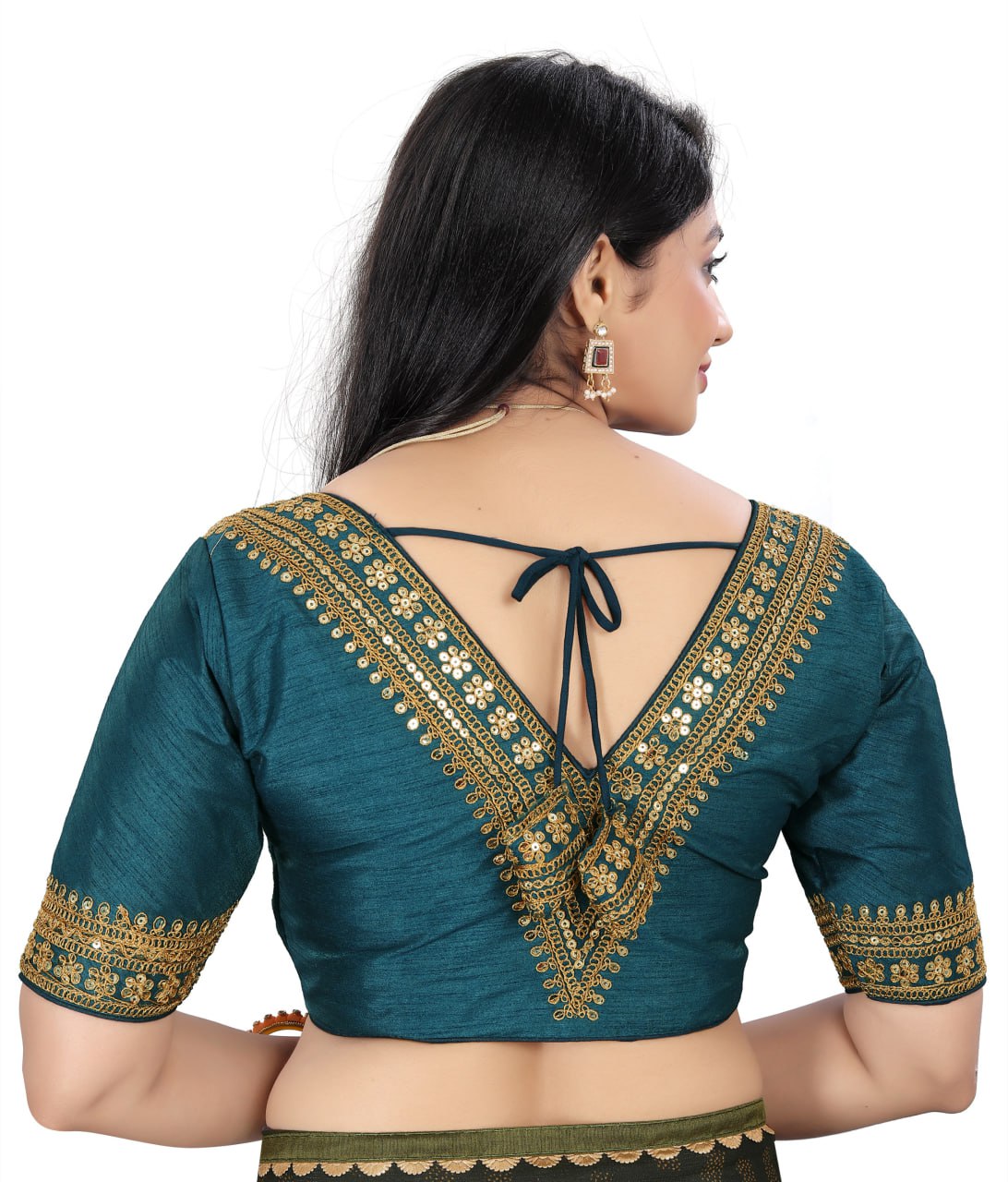 Women's Premium Silk Banglory Embroidered Readymade Blouse | Padded | V Neck | Front Hook | Size 38 (36–40 Alterable)