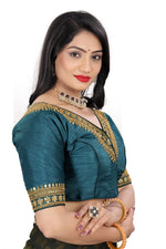 Women's Premium Silk Banglory Embroidered Readymade Blouse | Padded | V Neck | Front Hook | Size 38 (36–40 Alterable)