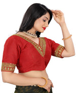 Women's Premium Silk Banglory Embroidered Readymade Blouse | Padded | V Neck | Front Hook | Size 38 (36–40 Alterable)