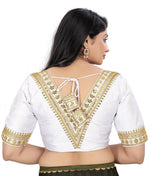 Women's Premium Silk Banglory Embroidered Readymade Blouse | Padded | V Neck | Front Hook | Size 38 (36–40 Alterable)