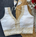 Women's Premium Vichitra Silk Embroidered Readymade Blouse | Padded | V Neck | Back Hook | Size 38 (36–40 Alterable)