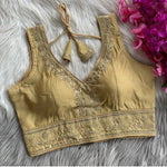 Women's Premium Vichitra Silk Embroidered Readymade Blouse | Padded | V Neck | Back Hook | Size 38 (36–40 Alterable)