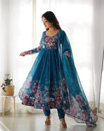 PURE SOFT ORGANJA SILK FABRIC FULLY FLAIR KALI PATTERN AND CANVAS PATTA WITH DUPPTA SET ,PENT READY TO WEAR