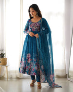 PURE SOFT ORGANJA SILK FABRIC FULLY FLAIR KALI PATTERN AND CANVAS PATTA WITH DUPPTA SET ,PENT READY TO WEAR