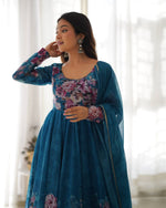 PURE SOFT ORGANJA SILK FABRIC FULLY FLAIR KALI PATTERN AND CANVAS PATTA WITH DUPPTA SET ,PENT READY TO WEAR