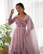 PURE SOFT ORGANJA SILK FABRIC FULLY FLAIR KALI PATTERN AND CANVAS PATTA WITH DUPPTA SET ,PENT READY TO WEAR