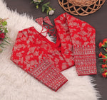Women's Premium Pure Dola Silk Jacquard Embroidered Readymade Blouse | Padded | Long Sleeves | V Neck | Size 38 (36–40 Alterable)