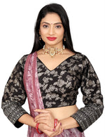 Women's Premium Pure Dola Silk Jacquard Embroidered Readymade Blouse | Padded | Long Sleeves | V Neck | Size 38 (36–40 Alterable)