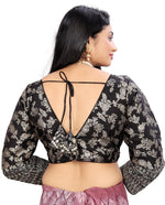 Women's Premium Pure Dola Silk Jacquard Embroidered Readymade Blouse | Padded | Long Sleeves | V Neck | Size 38 (36–40 Alterable)
