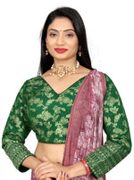 Women's Premium Pure Dola Silk Jacquard Embroidered Readymade Blouse | Padded | Long Sleeves | V Neck | Size 38 (36–40 Alterable)