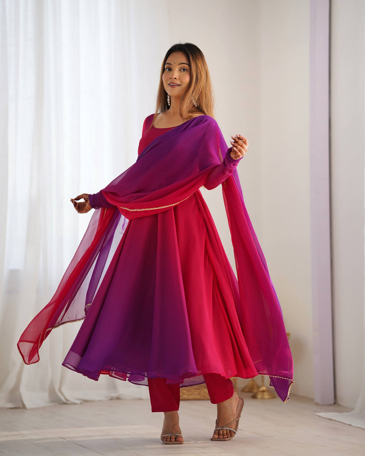 PURE SOFT FOX GEORGETTE MOST TRENDY PADDING FABRIC FULLY FLARE ANARKALI,WITH DUPPTA SET,PENT READY TO WEAR