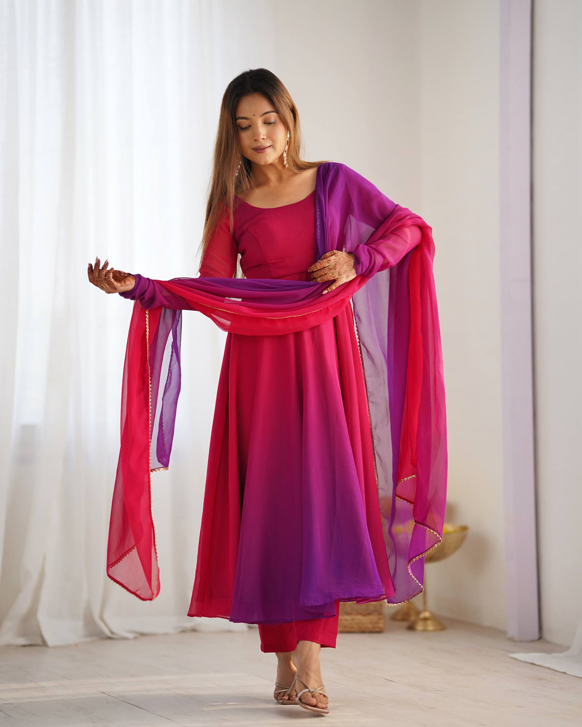 PURE SOFT FOX GEORGETTE MOST TRENDY PADDING FABRIC FULLY FLARE ANARKALI,WITH DUPPTA SET,PENT READY TO WEAR