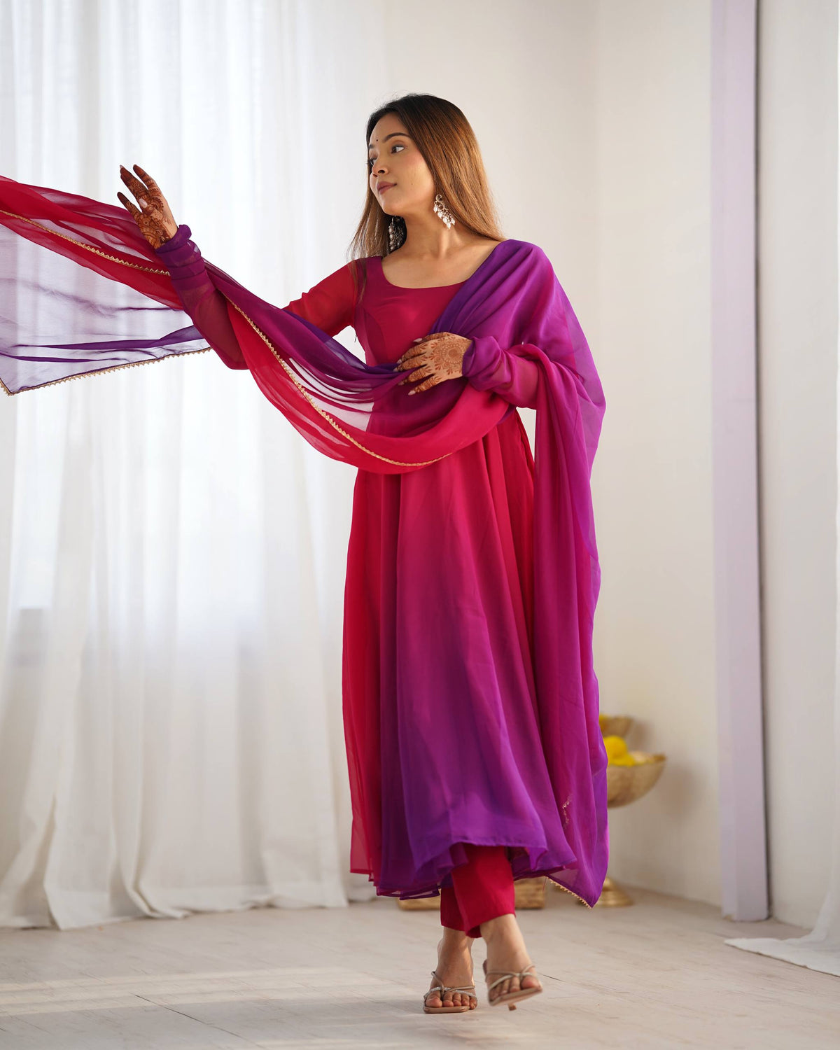PURE SOFT FOX GEORGETTE MOST TRENDY PADDING FABRIC FULLY FLARE ANARKALI,WITH DUPPTA SET,PENT READY TO WEAR
