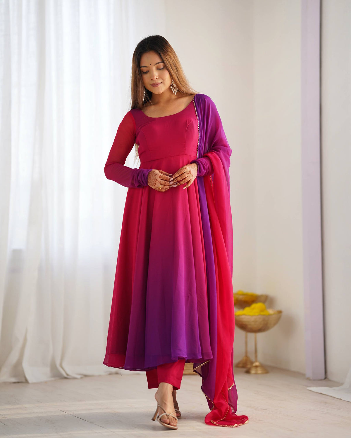 PURE SOFT FOX GEORGETTE MOST TRENDY PADDING FABRIC FULLY FLARE ANARKALI,WITH DUPPTA SET,PENT READY TO WEAR
